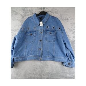 NWT Ashley Stewart Rhinestone Cutout Denim Jacket Blue Studded Plus 26/28‎